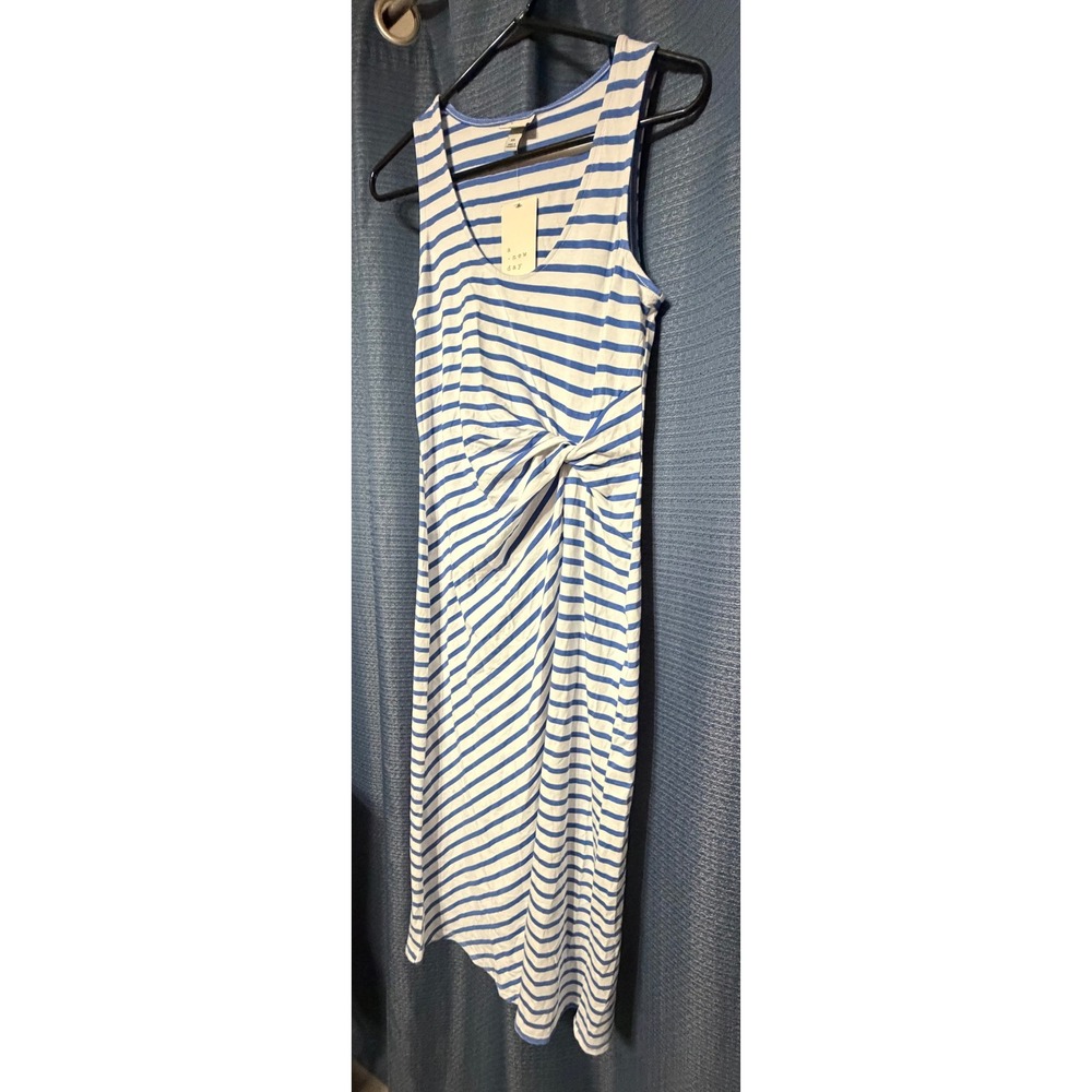 A New Day Blue White Striped Twist Front Sleeveless Midi Tank Dress XS NWT